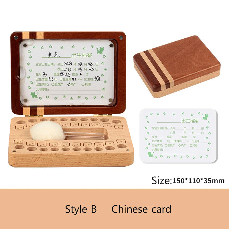 English Japanese Chinese Baby Wood Tooth Box Organizer Umbilica Save Gifts Milk Teeth Storage Box Birthday Baby Souvenir Gifts