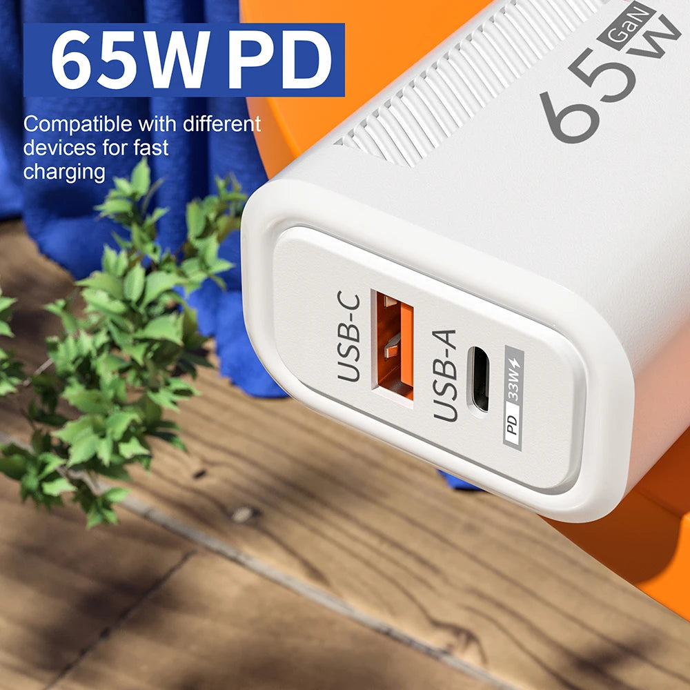 GaN 65W USB Type C Charger Fast Charging Mobile Phone Adapter Quick Charger For Samsung S23 Ultra Xiaomi 13 Huawei iPhone 14 13