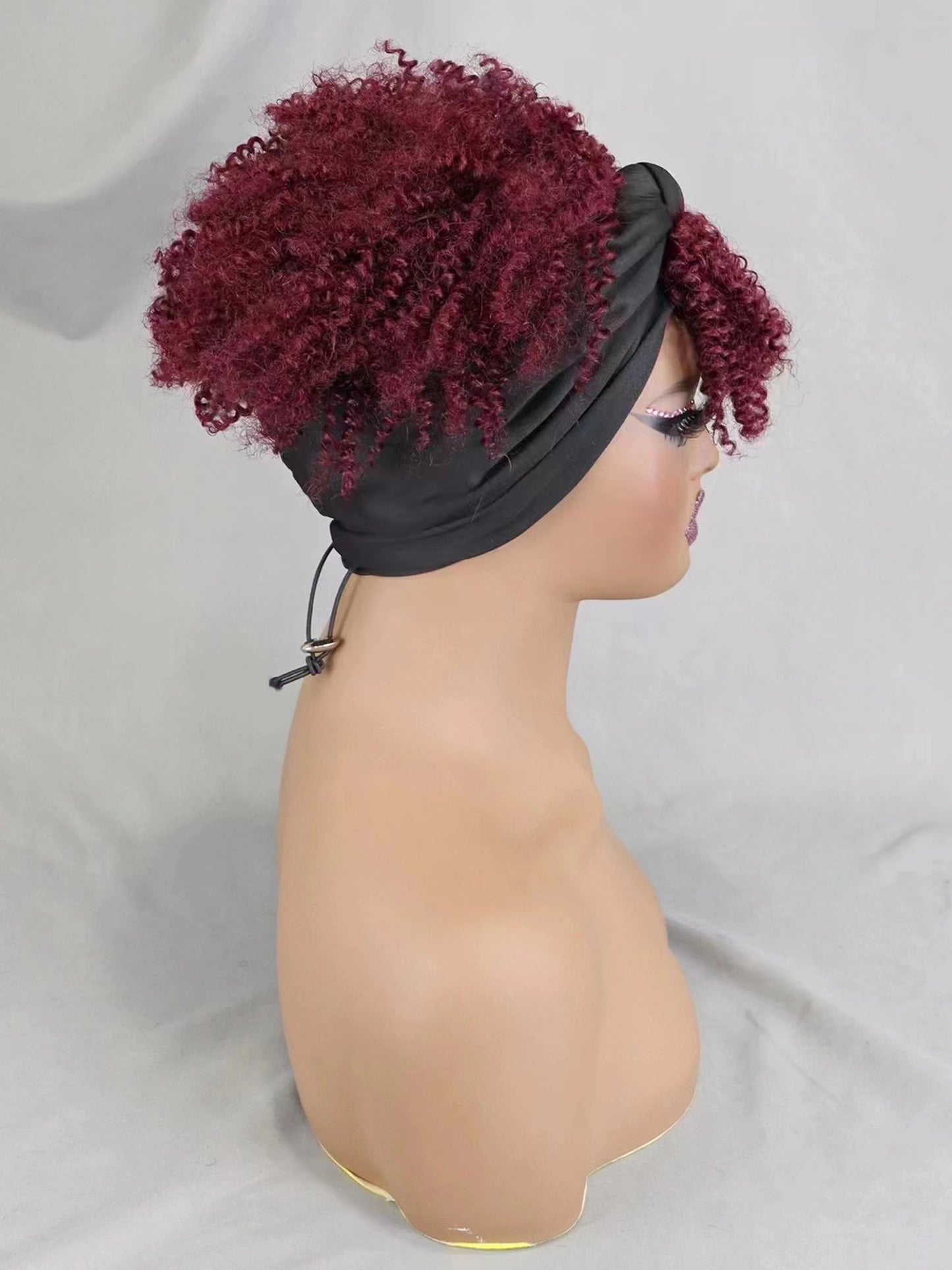 200% Density 1BT30 Afro Kinky Curly Scarf Wig with Bangs Machine Made Wig Curly 100% Human Hair Wig Preplucked for Black Women