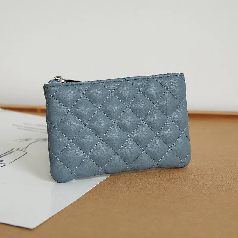 PU Soft Leather Diamond Grid Short Wallet Women Coin Purse Card Bag Zipper Coin Pouch Credit Card Holder ID Holder Mini Purse