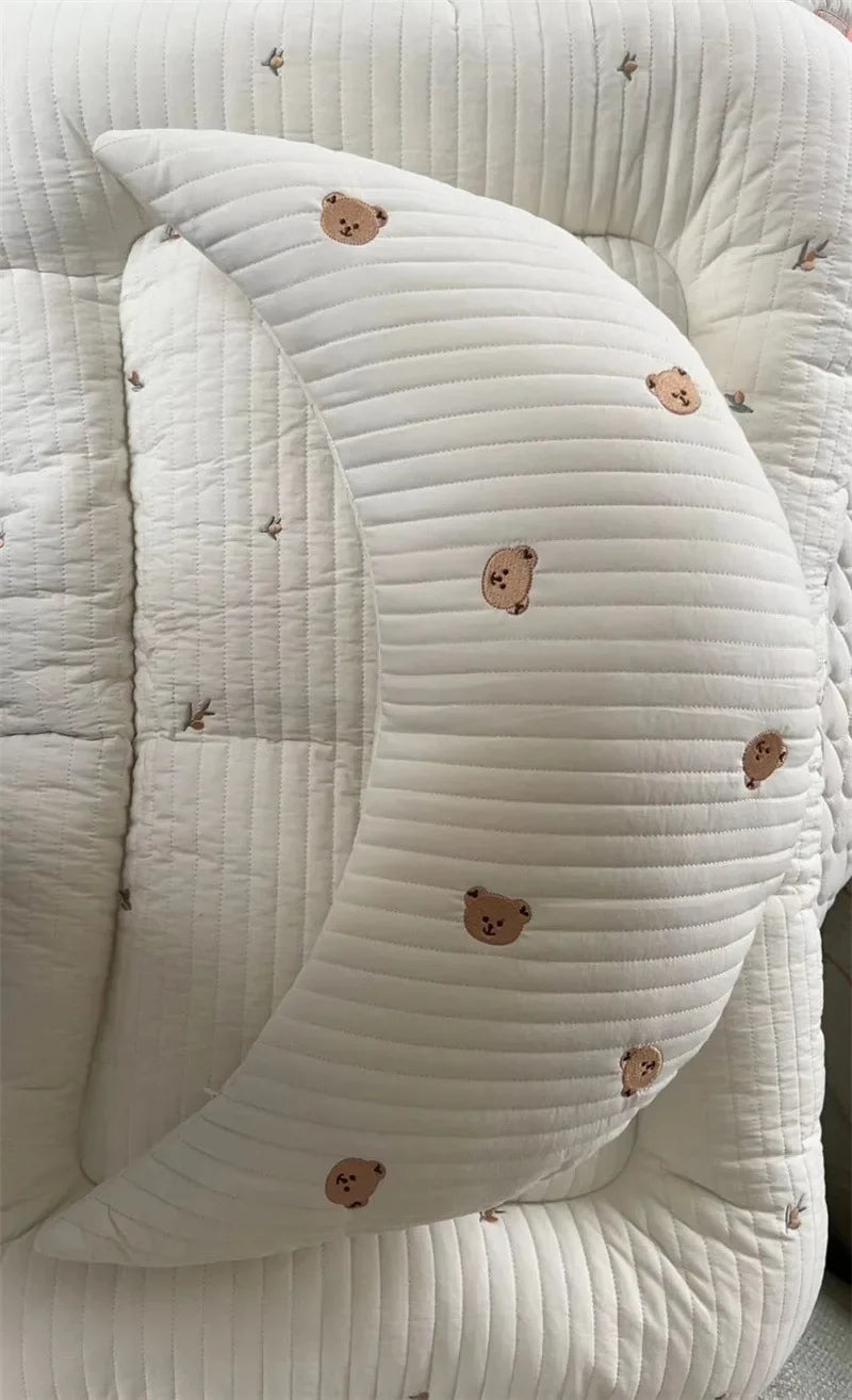 Coussin d'allaitement pour nouveau-né, coussin brodé pour bébé, coussin de lune en pur coton, oreiller de lit pour enfant, amovible et lavable