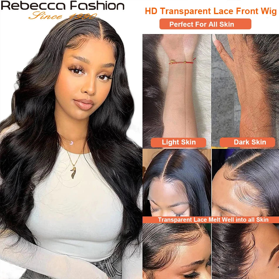 Rebecca Body Wave Lace Front Wigs T Part Lace Wigs Pre Plucked Transparent Lace Front Wigs Brazilian Body Wave Human Hair Wigs