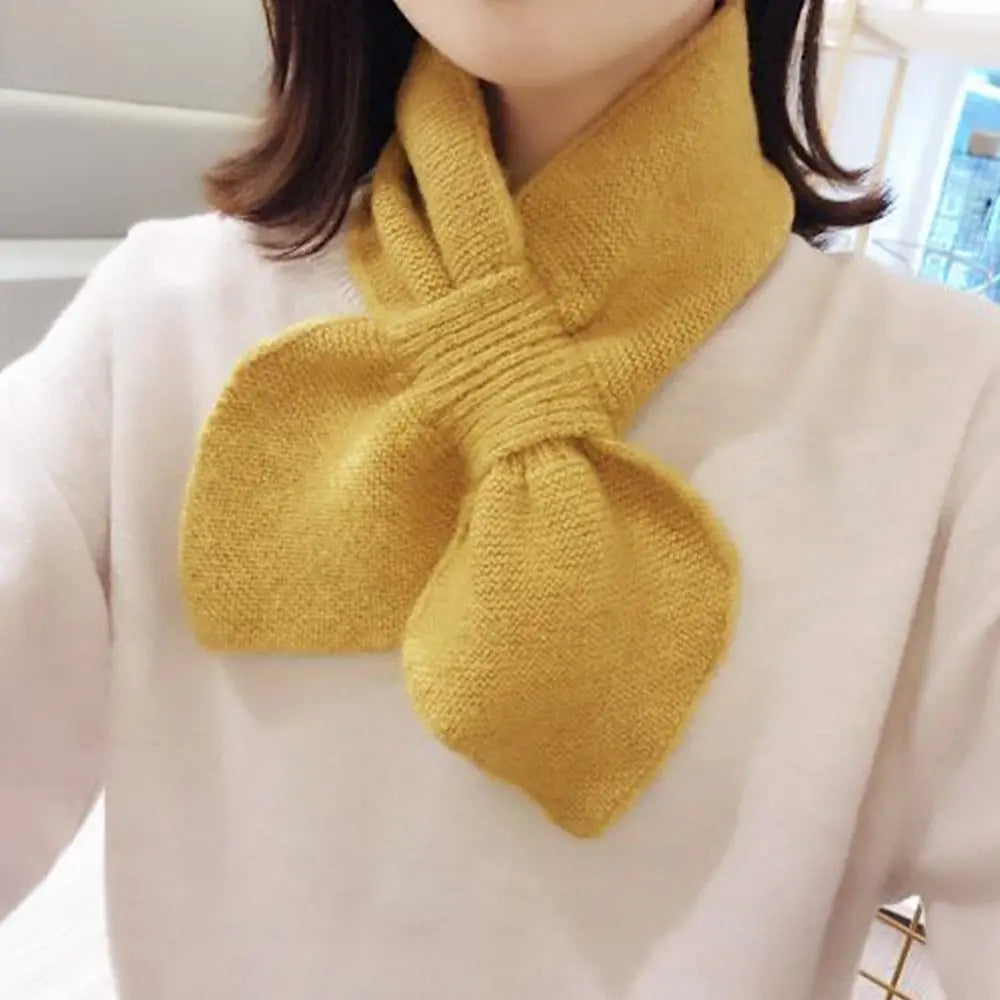 Knitted Cross Scarf Women Warm Casual Turtleneck Neck Warmer Detachable Winter Windproof Sweater Bowtie Scarf