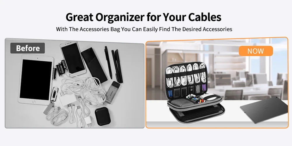 Organiseur électronique, organiseur de câbles de voyage, sac double couche pour accessoires électroniques, pour tablette 7,9", clé USB, cordons, noir