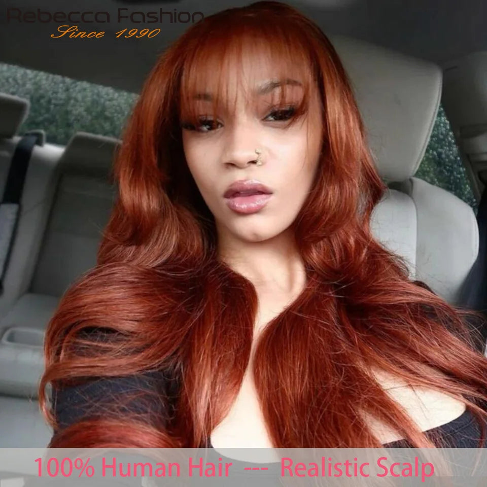 Perruques Rebecca 3x1 Body Wave 100 % cheveux humains avec frange rideau pour femmes, cheveux brésiliens Remy, sans colle, colorées, QVR