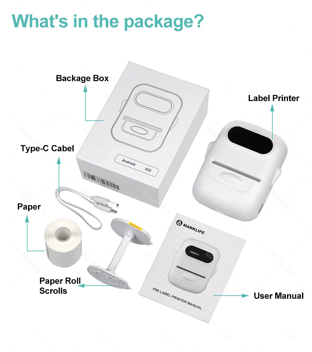 Marklife P50 Bluetooth Thermal Label Printer Barcode Sticker Paper Printer Self-adhesive Label Maker Labeling Portable Machine