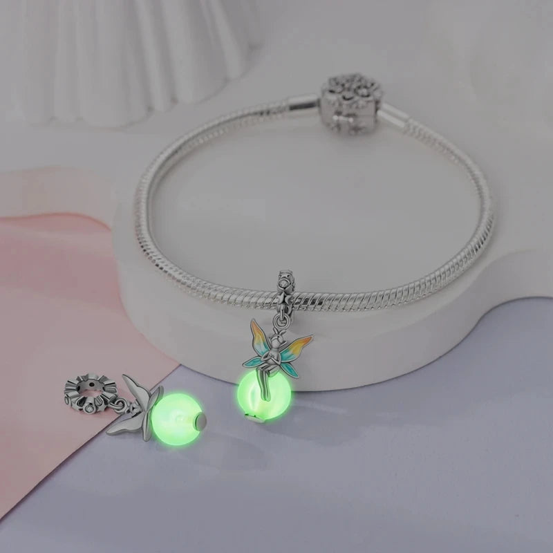 New 925 Sterling Silver Luminous Elf Blue Purple Butterfly Moon Life Tree Charms Beads Fit Pandach Original Bracelet DIY Jewelry