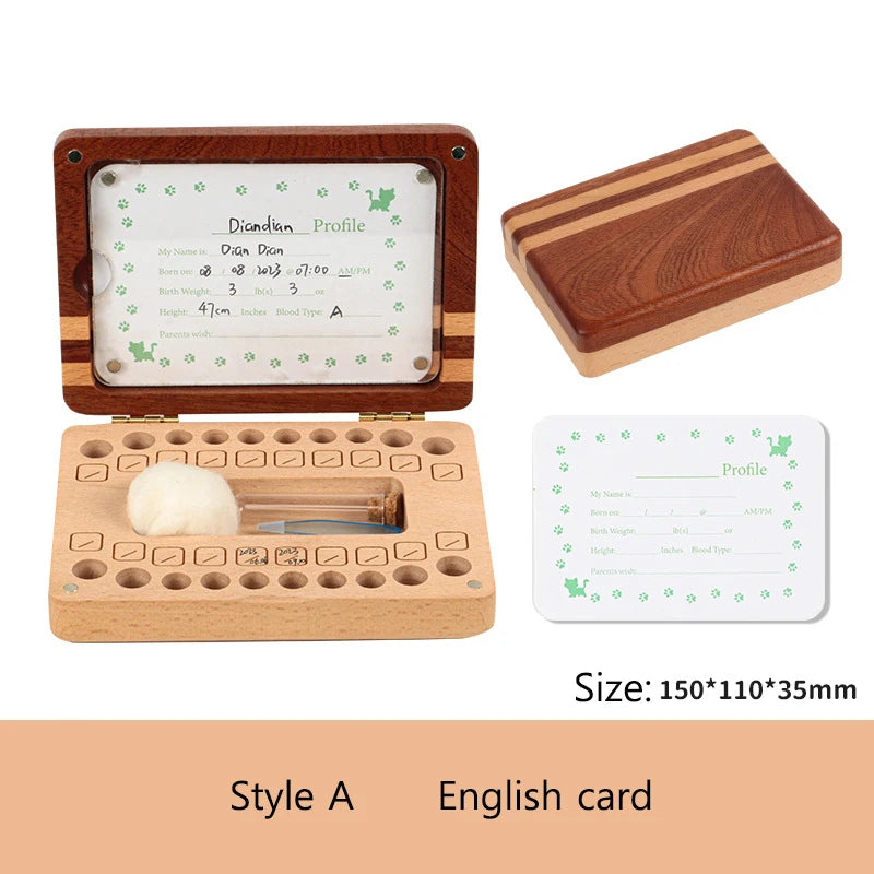 English Japanese Chinese Baby Wood Tooth Box Organizer Umbilica Save Gifts Milk Teeth Storage Box Birthday Baby Souvenir Gifts