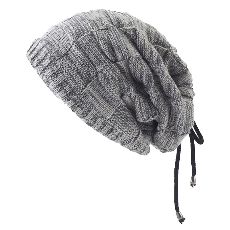 Bonnet tricoté chaud pour homme et femme, bonnet à pompon, bandana, cordon de serrage, écharpe, épais, chaud et doux, tête et cou