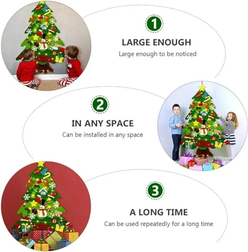 Felt Christmas Tree Gifts for Toddlers Kids with Led String Light, 3.2ft Wall Hanging DIY Xmas Tree 32 Ornaments Home Decoration