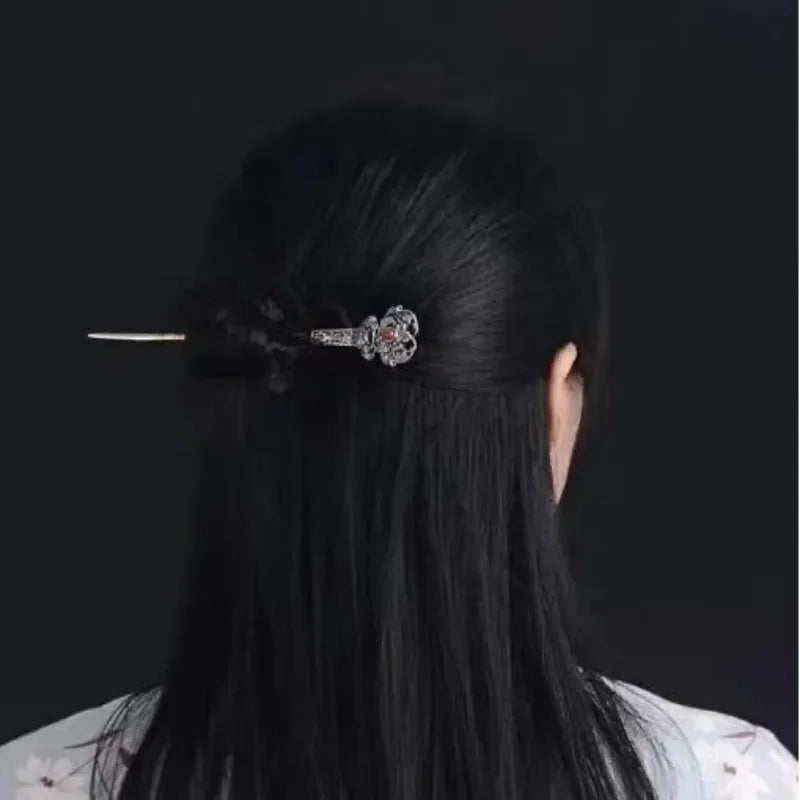 Classic charms enamel Lotus flower blue tiara hair Jewelry 925 silver exquisite ethnic style Hanfu qipao hanfu accessories
