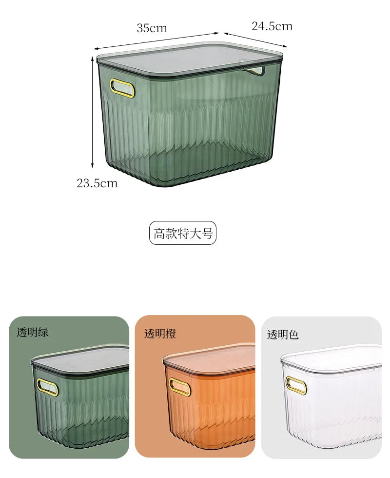 Light Luxury Desktop Cosmetic Plastic Drawer With Lid Wardrobe Sundries Toy Storage Box Transparent Storage Basket With Handle