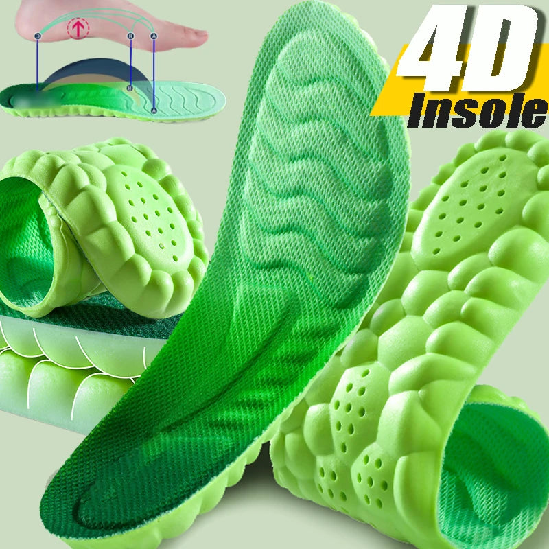 Semelles de sport en mousse 4D, coussinets de chaussures ultra-doux et hautement élastiques, coussin déodorant anti-douleur, soutien de la voûte plantaire, semelles de course à pied
