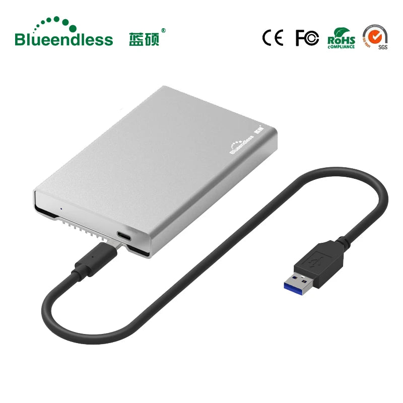 Blueendlless Aluminum Hdd Enclosure 2.5" Mobile Hard Disk Case Type-c Sata USB 3.1 Caddy All Metal Case Notebook External hdd bo