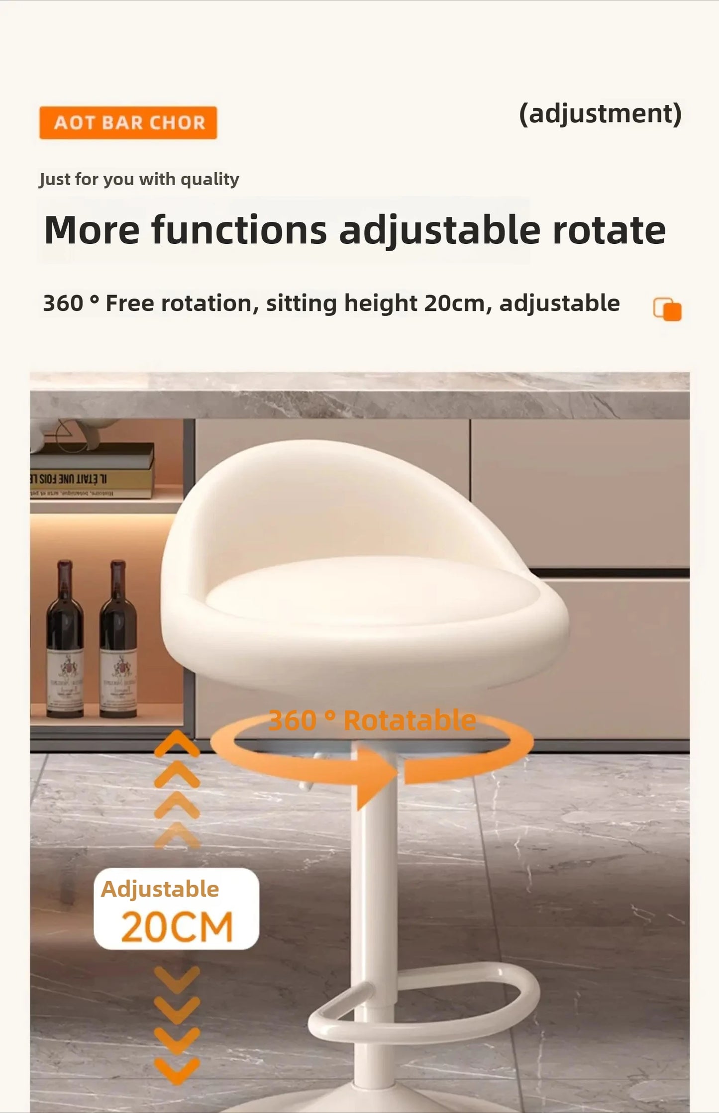 Minimalist Modern Home Elevated Foot Stool Adjustable Backrest Seat Creamy Milk Tea Shop Dining Stool Kitchen Island Seat