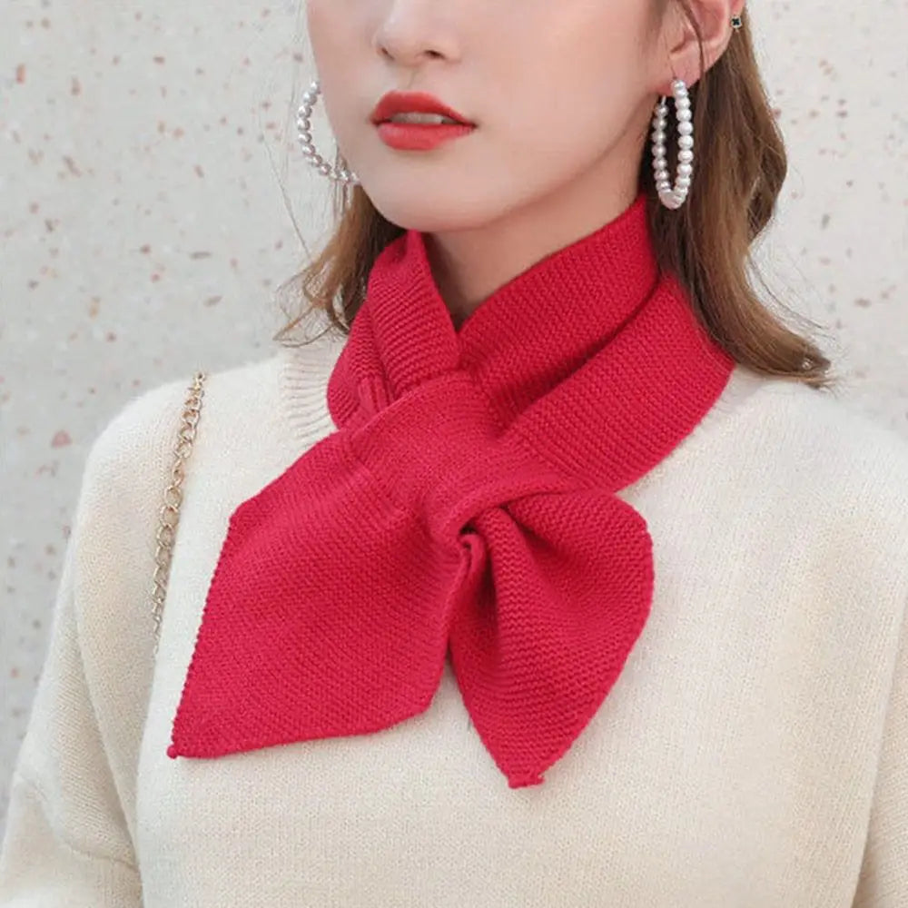 Knitted Cross Scarf Women Warm Casual Turtleneck Neck Warmer Detachable Winter Windproof Sweater Bowtie Scarf