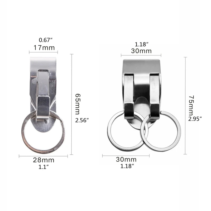 Stainless Steel Keyring Security Clip On Heavy Duty Belt for Key Clip Belt Keychain 2 Detachable Keyrings Belt for Key Holder