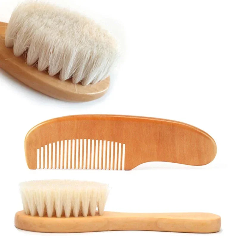 2/3PCS Newborn Wool Baby Wooden Brush Comb Newborn Hair Brush Infant Head Massager Portable Comb Hair Bath Brush Comb