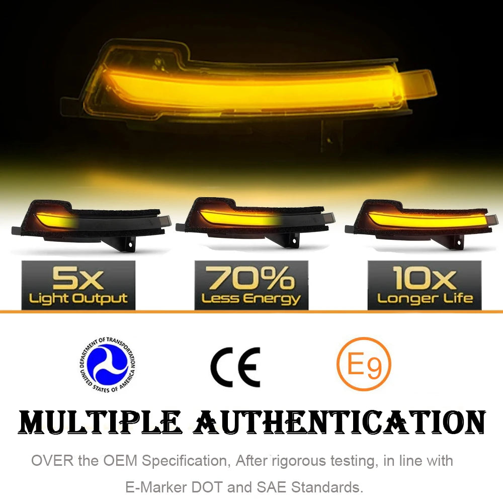 For Ford Mustang 2015-2021 Side Rear View Mirror LED Side Marker Turn Signal Repeat Blinker Lights Parking Dynamic Amber Lamp