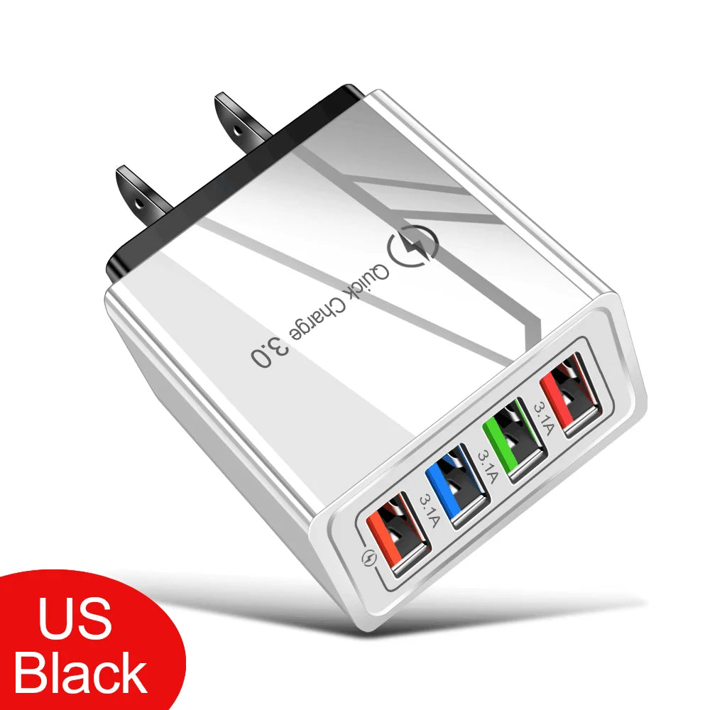 4 Ports USB Charger Fast Charging EU/US Plug Mobile Phone Charger Universal Quick Charge 3.0 Power Adapter For Xiaomi 12 Pro Max
