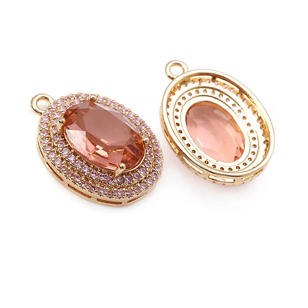 4PCS 18K Gold Color Brass Zircon Glass Oval Charms Pendants Necklace Earrings Diy Jewelry Accessories Rosediy official-website