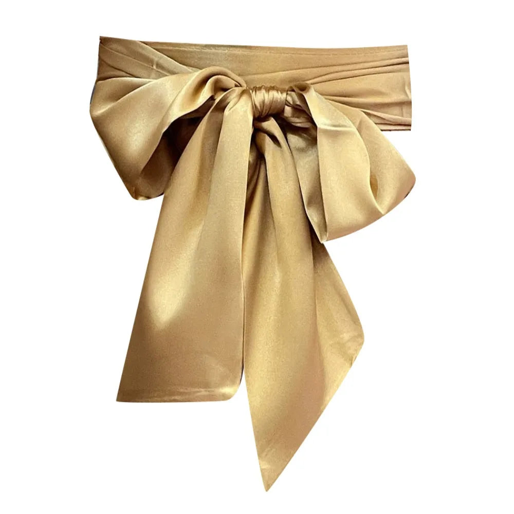Satin Silk Bow Corset Waist Belt Wide Decorative Bowknot Fabric Ribbon Cummerbunds DIY Waist Bands For Women Lady Girl Bridal