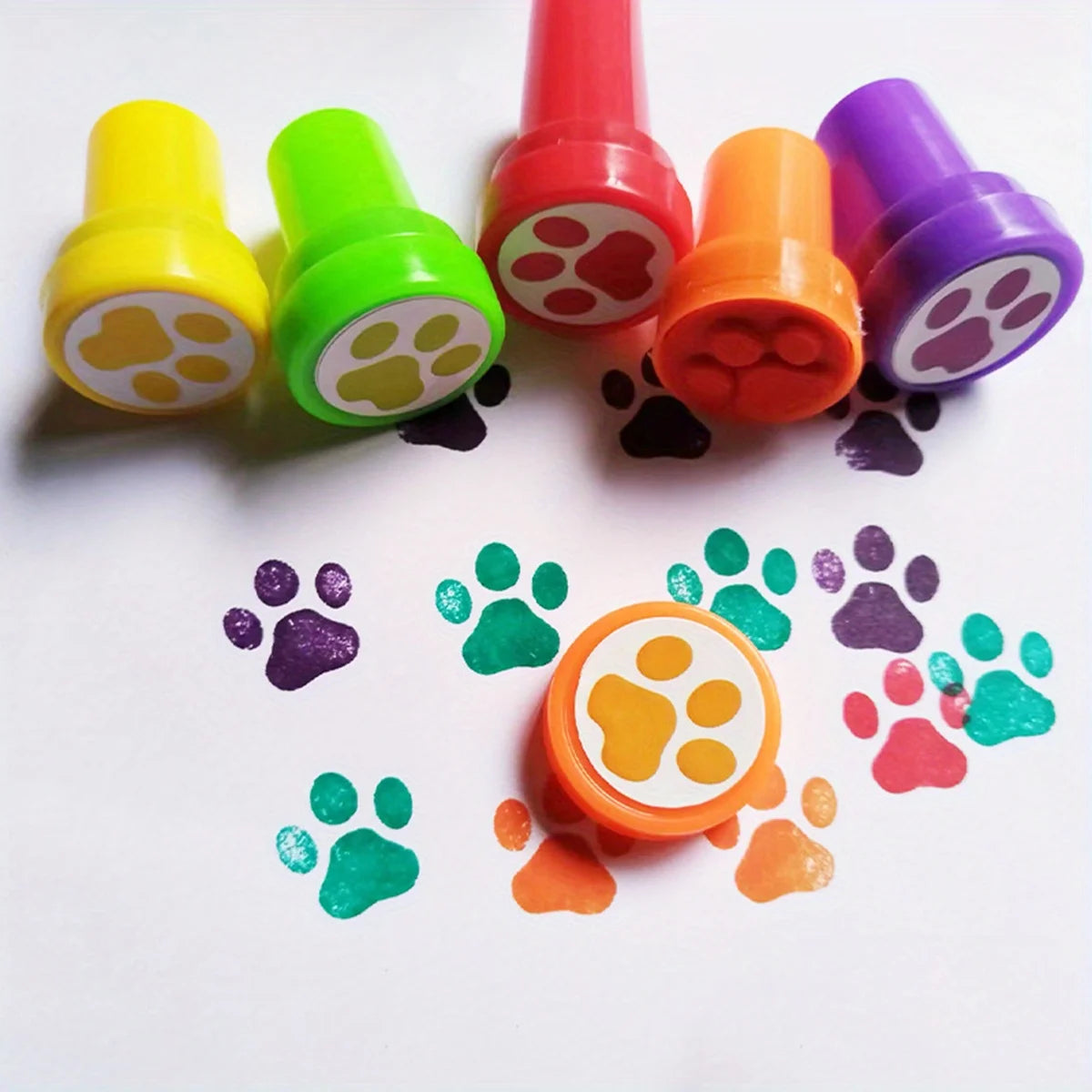 6pcs/set Cute Cartoon Dog Paw Small Seal Children Puzzle DIY Toys Kindergarten Teachers Encourage Praise Round Stamps Print