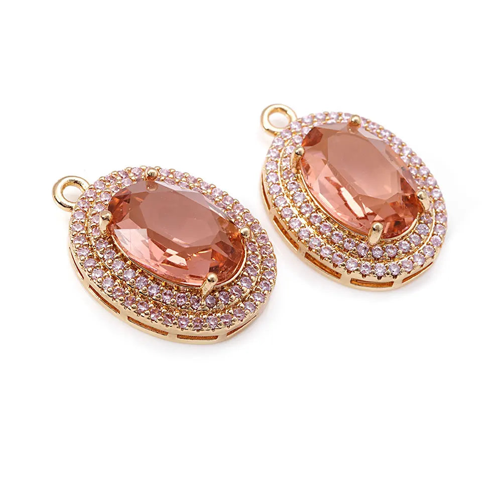 4PCS 18K Gold Color Brass Zircon Glass Oval Charms Pendants Necklace Earrings Diy Jewelry Accessories Rosediy official-website