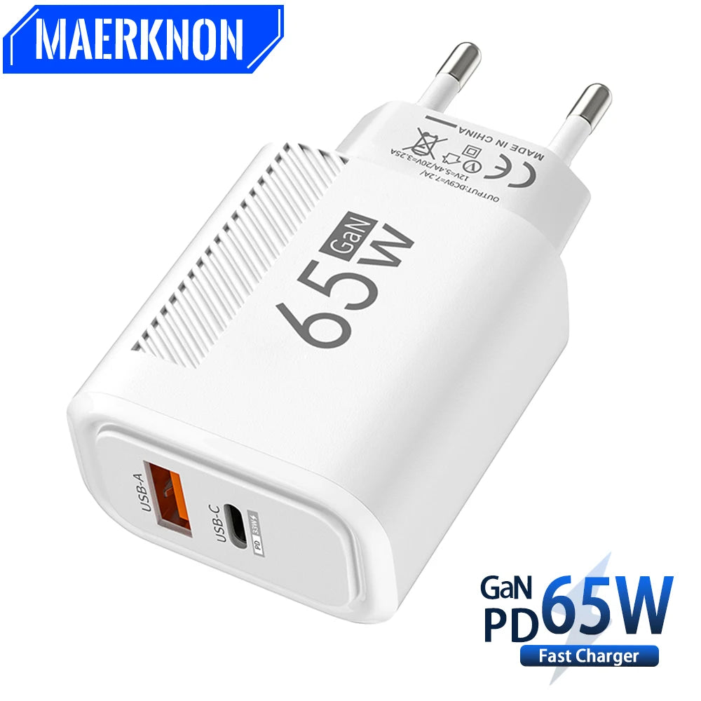 GaN 65W USB Type C Charger Fast Charging Mobile Phone Adapter Quick Charger For Samsung S23 Ultra Xiaomi 13 Huawei iPhone 14 13
