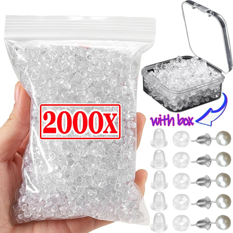 Lot de 500/2000 bouchons d'oreilles en silicone transparents, anti-chute, accessoires pour boucles d'oreilles