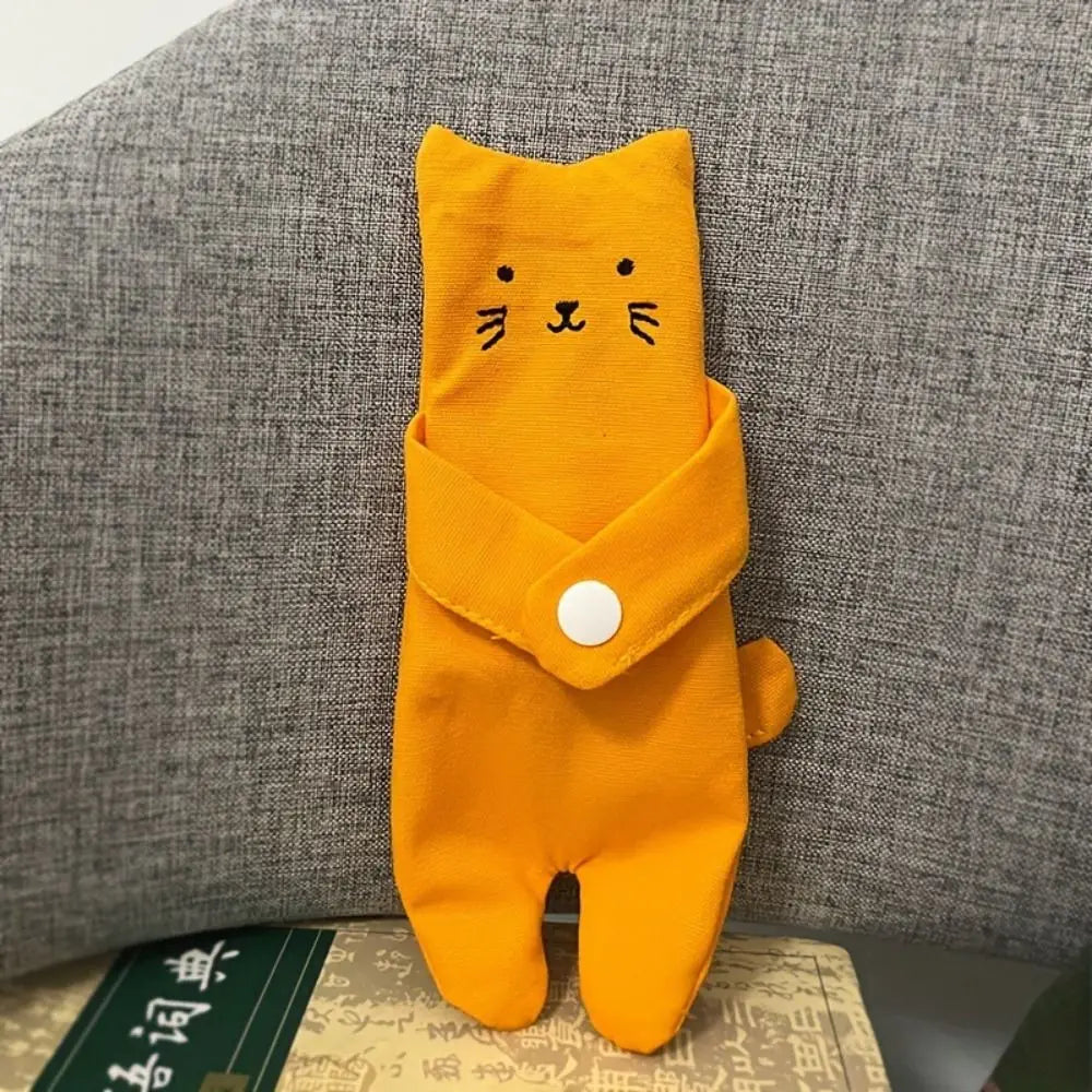 Canvas Cartoon Cat Coin Purse Zipper Closure Anti Loss Zippered Mini Wallet Snap Button Decorative Small Change Pouch Daily Use