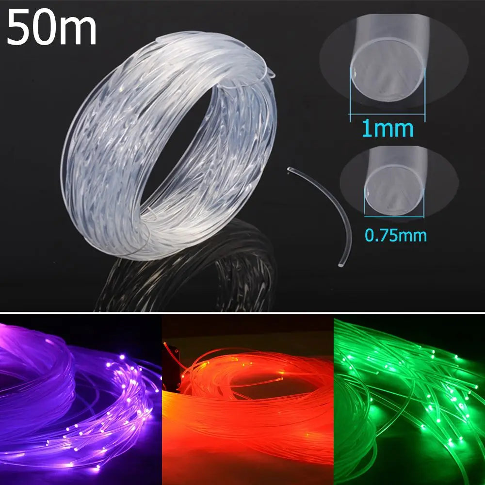 Câble à fibre optique en plastique transparent PMMA 50 m x 0,75 mm/1 mm pour éclairage LED