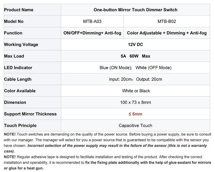 Bathroom mirror touch dimming double touch defogging capacitive touch sensor switch