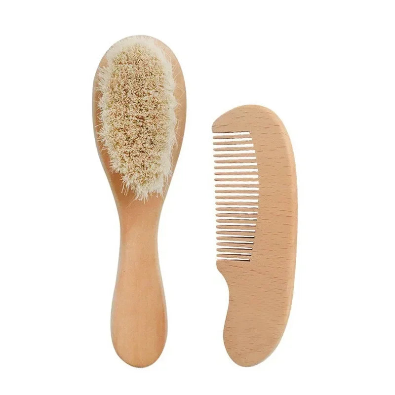2/3PCS Newborn Wool Baby Wooden Brush Comb Newborn Hair Brush Infant Head Massager Portable Comb Hair Bath Brush Comb