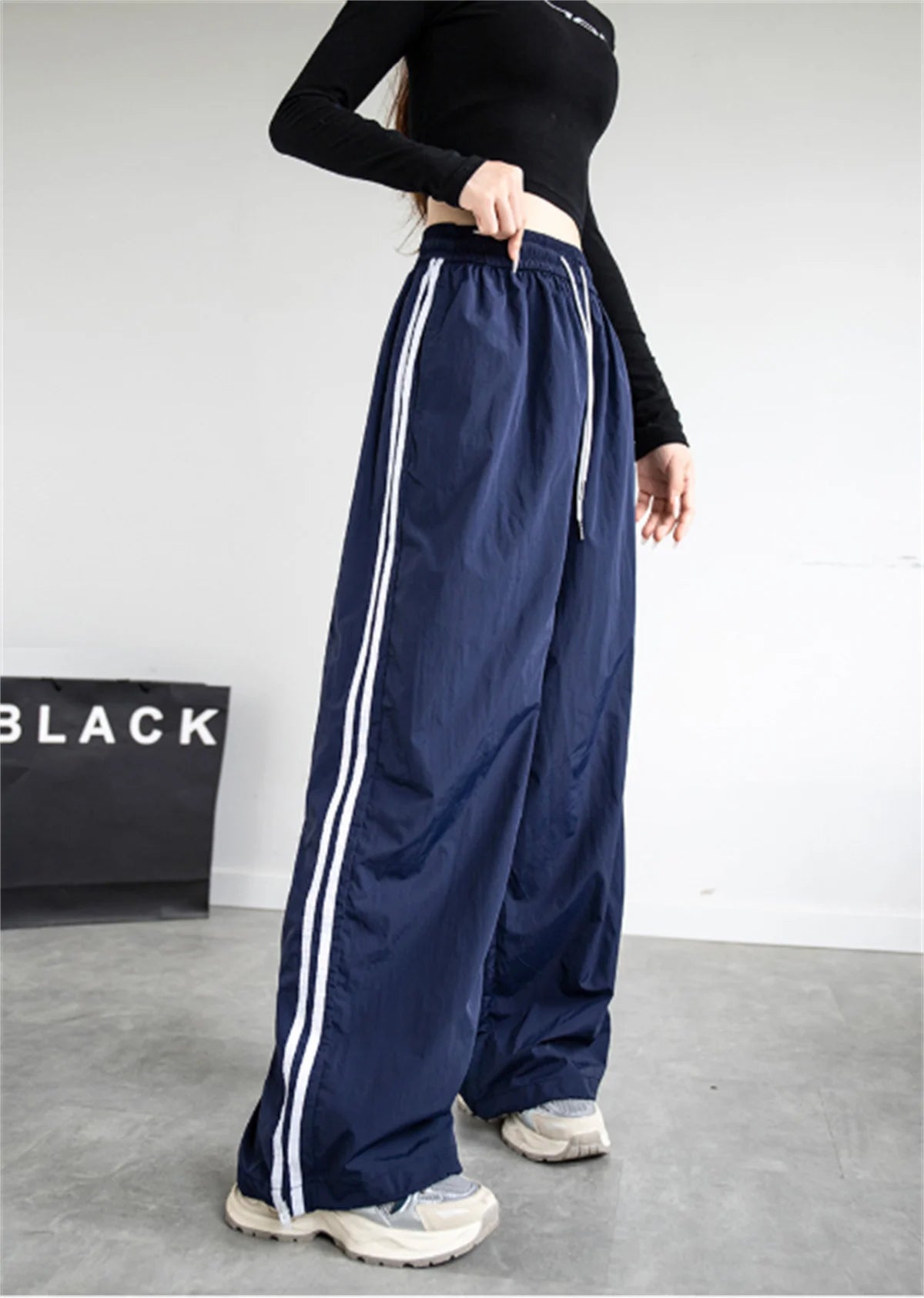 Pantalon ample taille haute pour femme, style streetwear, style hip-hop, décontracté, avec cordon de serrage, collection 2025