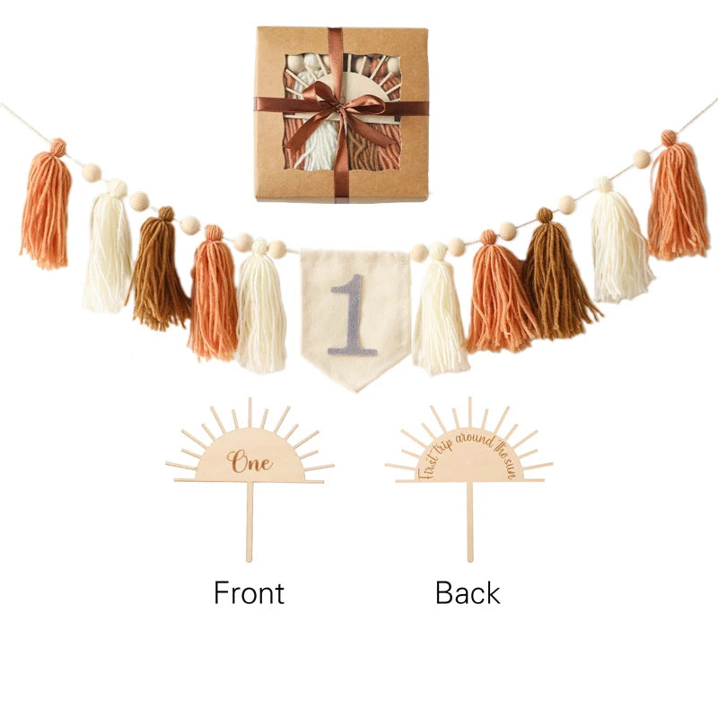 Happy Birthday Banner Handmade Tassel Pendant First Boys Girl Baby Shower Birthday Party Balloon Decoration Supplies Baby Gifts