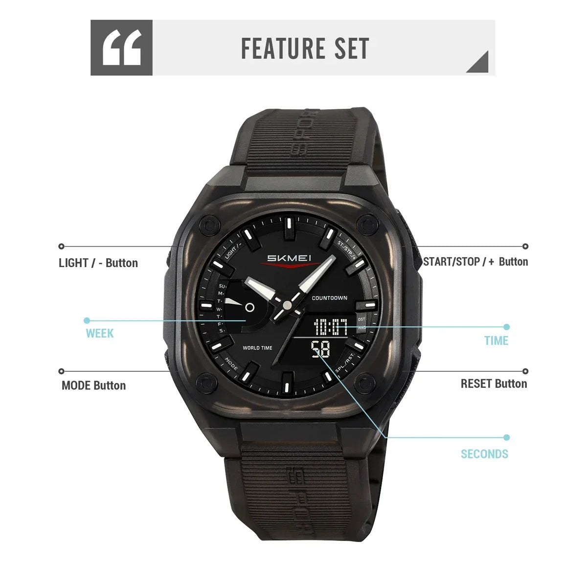 Montre SKMEI 2328 pour homme, accessoire de sport, étanche, réveil, numérique, électronique
