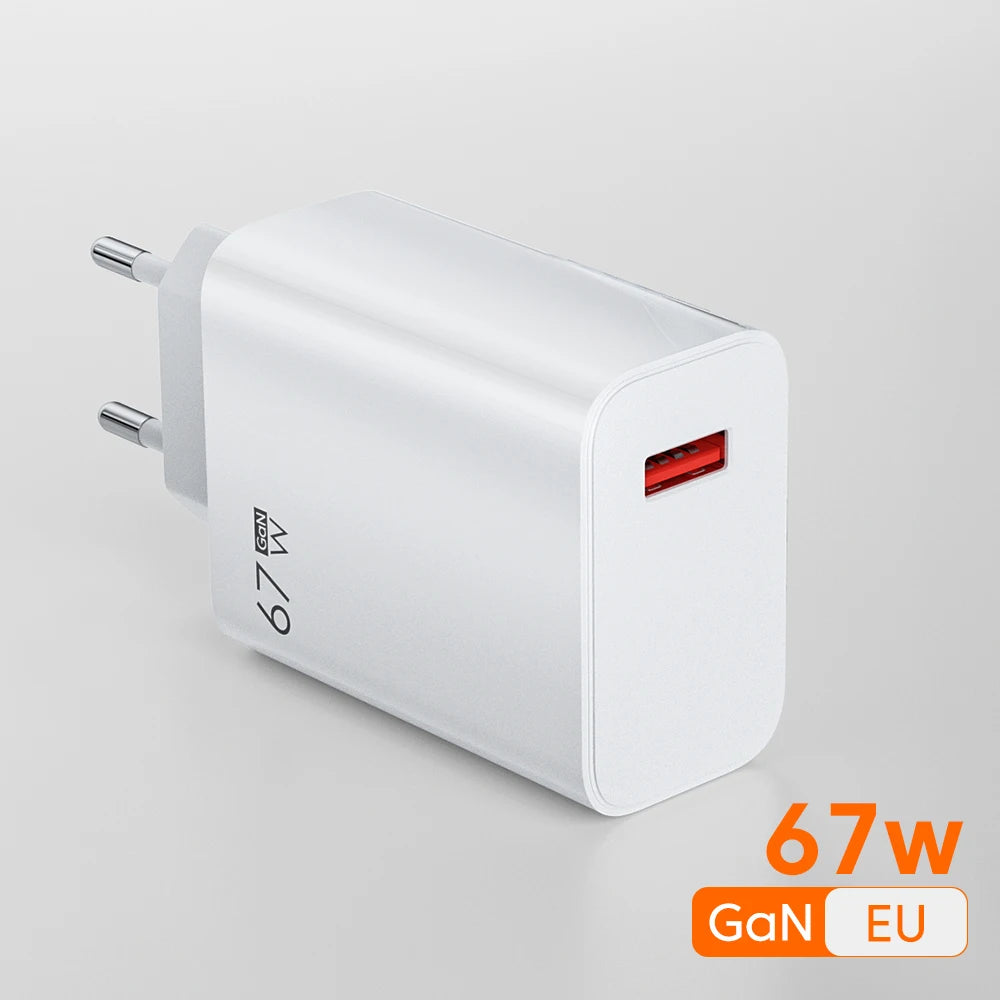 67W GaN USB Fast Charging Quick Charger QC3.0 USB Type C Cable for Xiaomi 14 13 12 Redmi Note Turbo Mobile Phone Charger Adapter