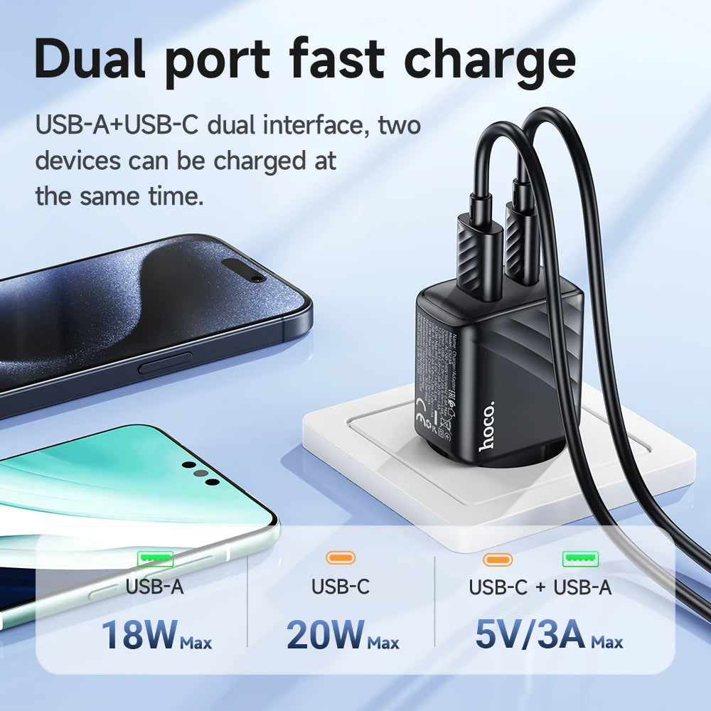 HOCO CS25A 20W USB Type C Charger PD Fast Charge Phone QC 3.0 Quick Chargers For iPhone 15 14 13 12 Pro Max Mini iPad Charging