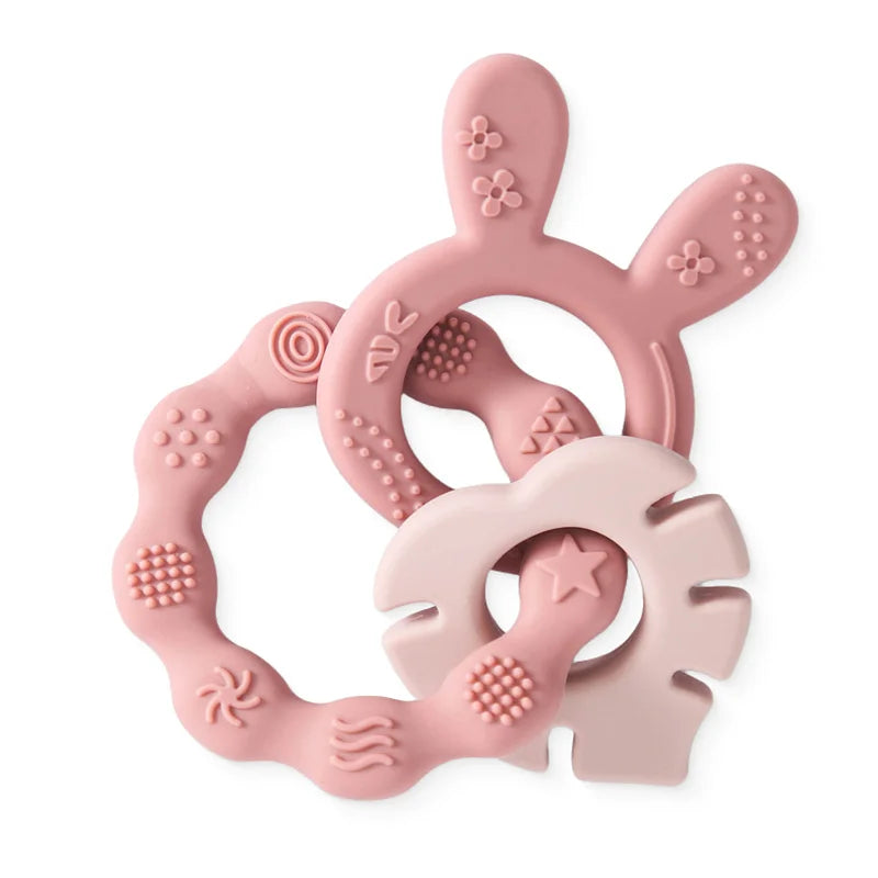 Anneau de dentition en silicone pour bébé, 1 pièce, hochet sans BPA, bracelet de qualité alimentaire, accessoires pour nouveau-né, jouets de dentition en silicone de dessin animé
