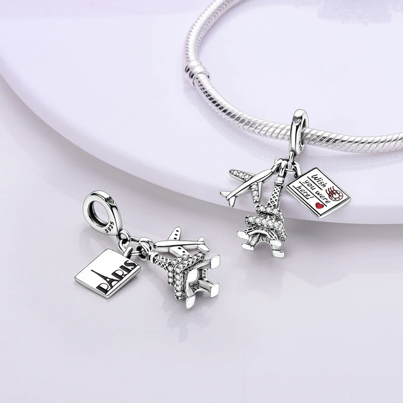 925 Sterling Silver Spots Series Charm Eiffel Tower Egypt Charms Pendant Fit MULA Original Sliver Bracelets DIY Jewelry Gifts