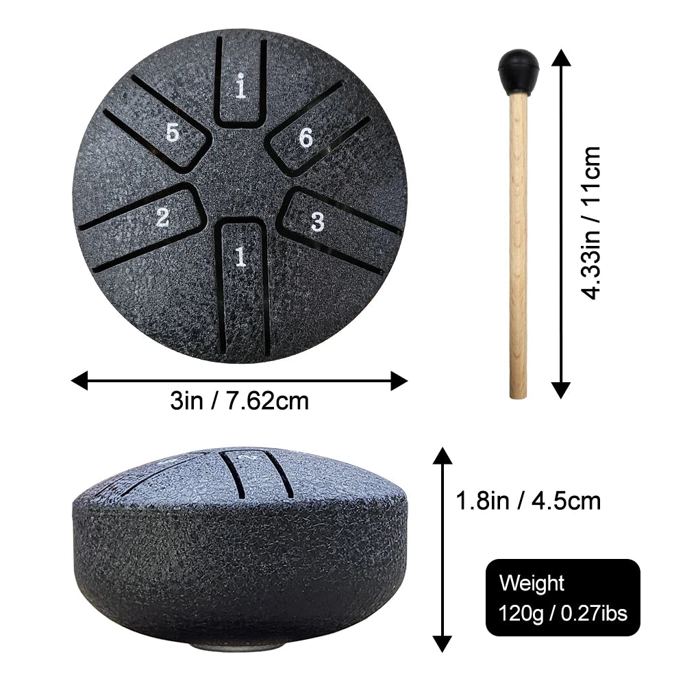 DOZZLY Ethereal Drum Steel Tongue Drum Carillon de pluie Handpan 3 pouces 6 notes Mini instrument de musique pour jardin extérieur