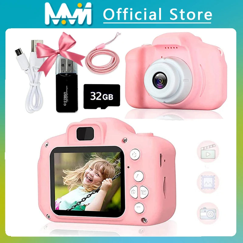Kid Mini Camera 1080P Cartoon Selfie Toddler Digital Video Camera Toys With 32G SD Card for Boys/Girls Christmas Birthday Gifts