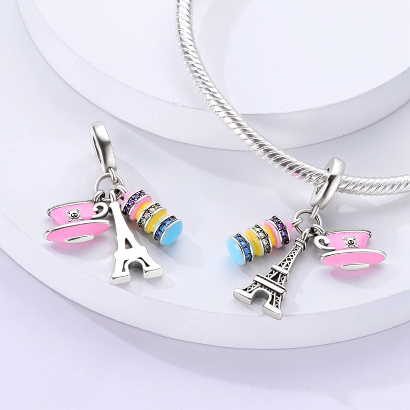 925 Sterling Silver Spots Series Charm Eiffel Tower Egypt Charms Pendant Fit MULA Original Sliver Bracelets DIY Jewelry Gifts