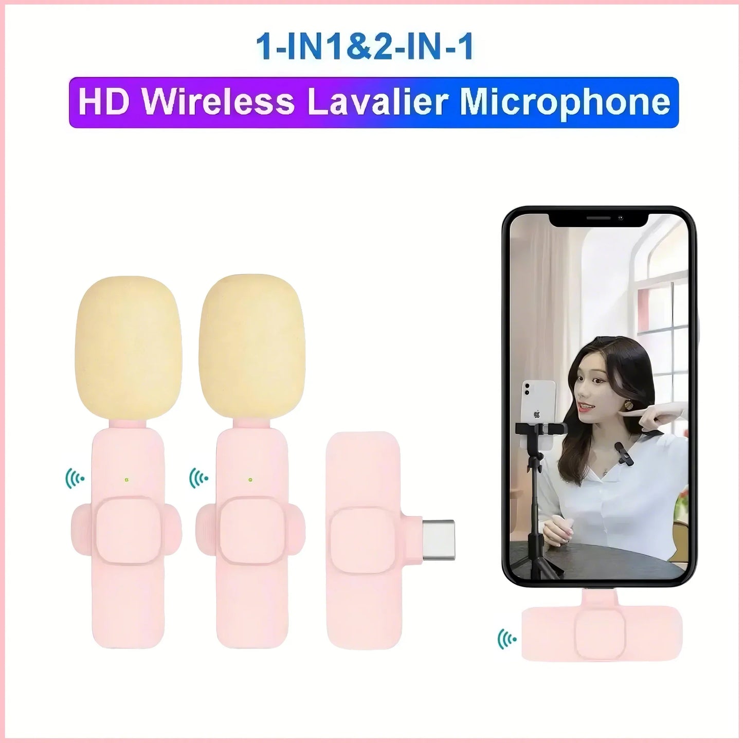 Portable Wireless Lavalier Microphone for Live Streaming/YouTube/TikTok/Facebook Live Noise Reduction Mic For iPhone/Android
