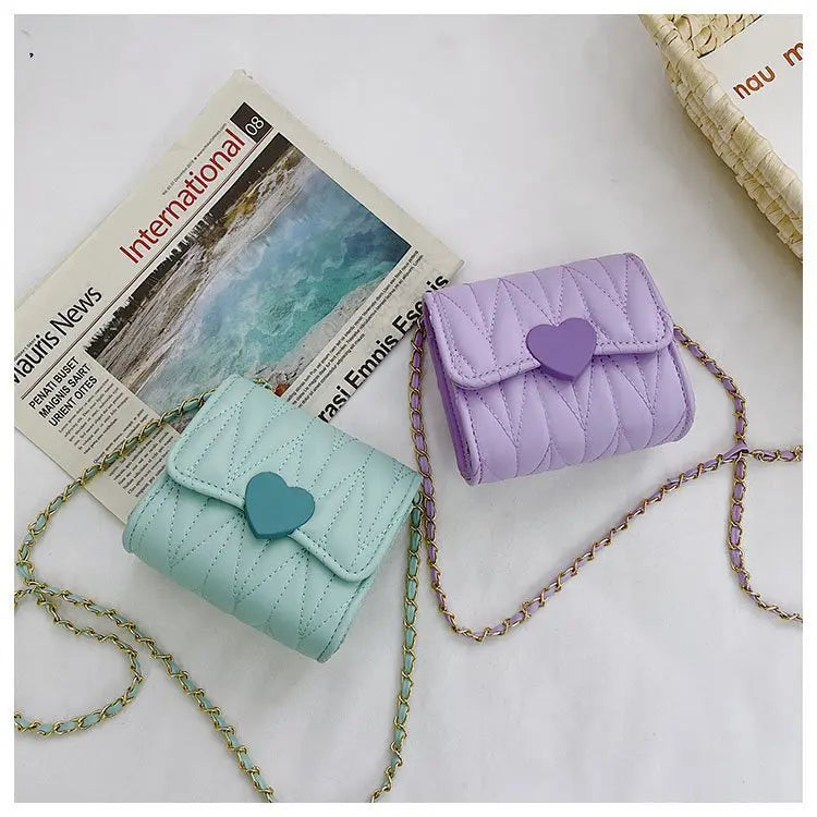Fashion Heart Baby Girls Small Shoulder Bags Kids Coin Purse Accessories Handbags Lovely Children's Mini Square Messenger Bag