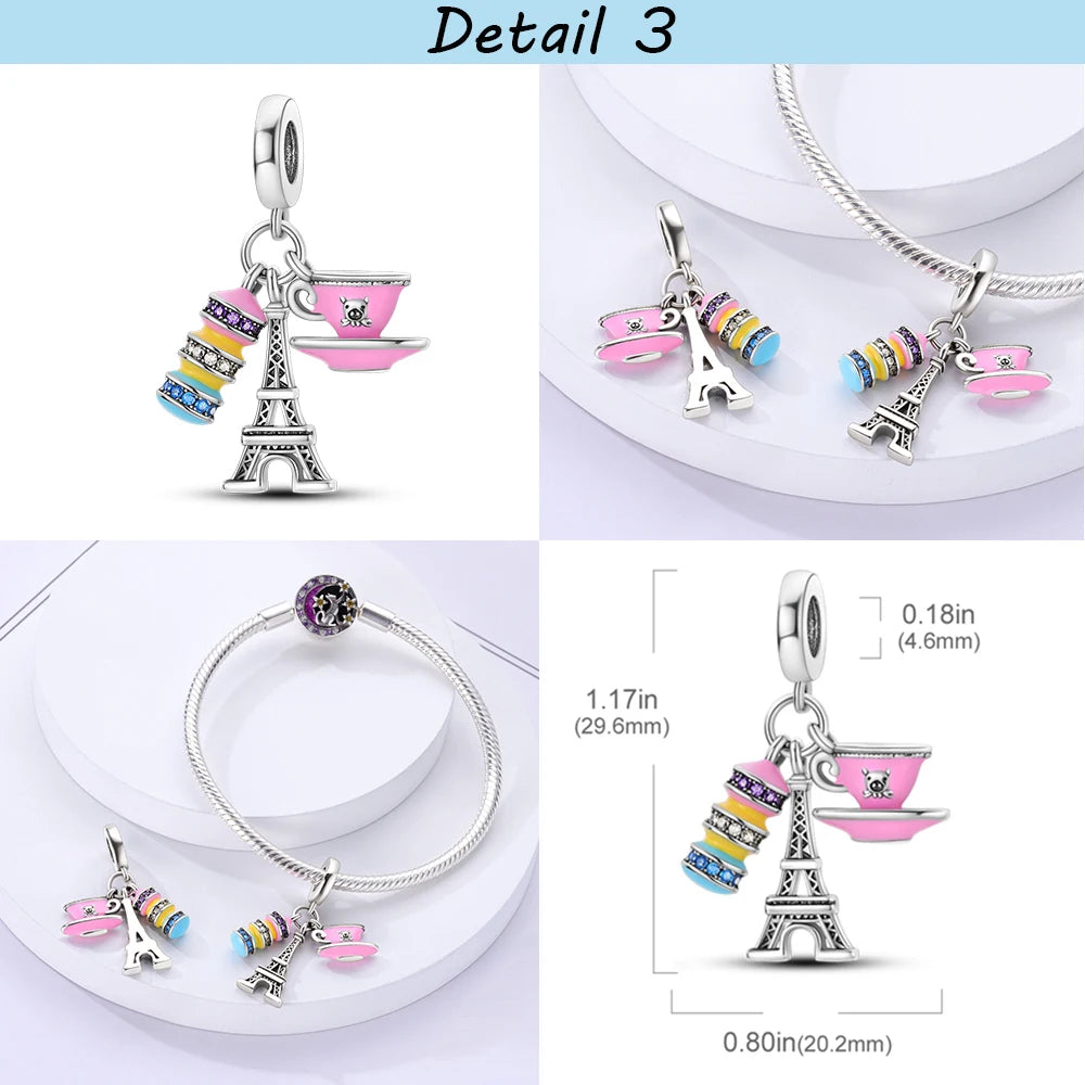 925 Sterling Silver Spots Series Charm Eiffel Tower Egypt Charms Pendant Fit MULA Original Sliver Bracelets DIY Jewelry Gifts