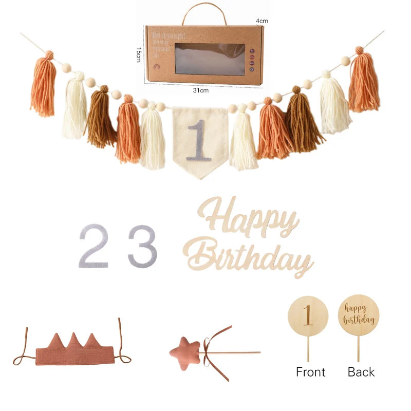 Happy Birthday Banner Handmade Tassel Pendant First Boys Girl Baby Shower Birthday Party Balloon Decoration Supplies Baby Gifts