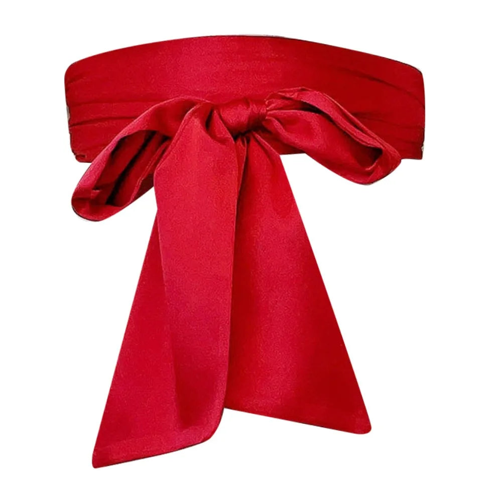 Satin Silk Bow Corset Waist Belt Wide Decorative Bowknot Fabric Ribbon Cummerbunds DIY Waist Bands For Women Lady Girl Bridal