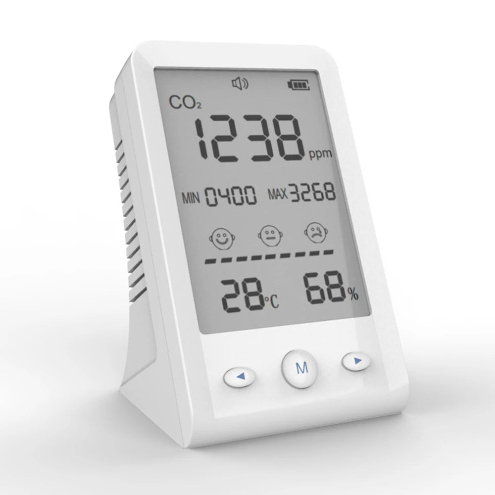 NDIR CO2 Meter Alarm Temperature Humidity Detector Indoor Air Quality Monitor Gas Analyzer with LCD Display USB Rechargeable